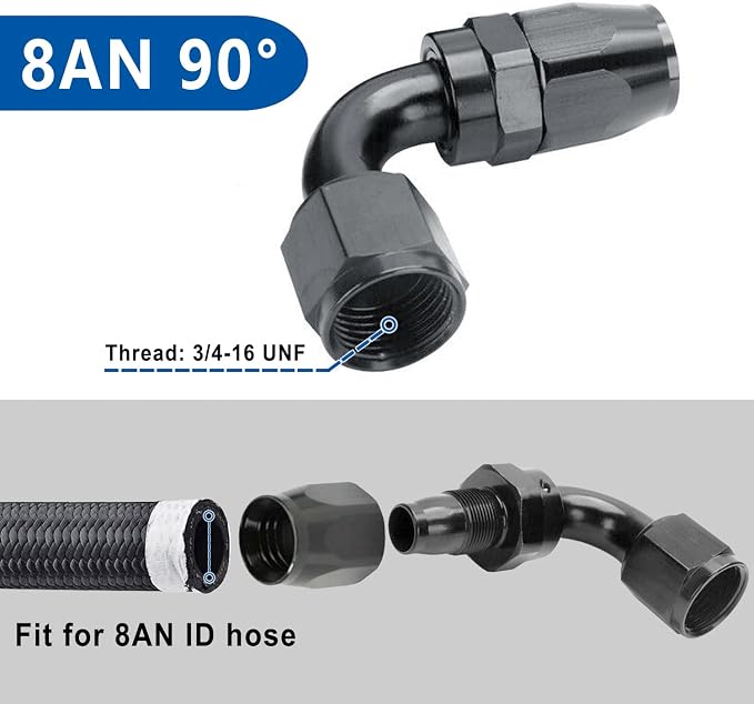 LokoCar 8AN Hose End Fitting 90 Degree Swivel - Image 2