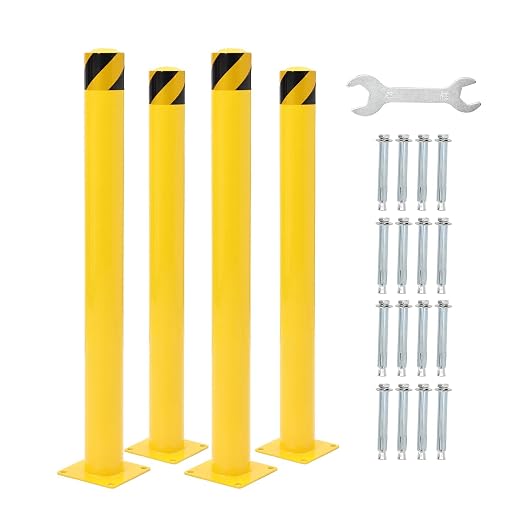 4-Pack Heavy Duty Safety Bollards, 4.5" Diameter Steel Pipe Bollard Post by Hipicute