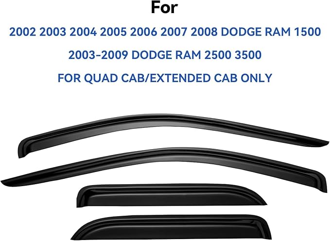 Window Visors Rain Guards for 2002-2008 Dodge Ram 1500 Quad Cab/Extended Cab - Image 3