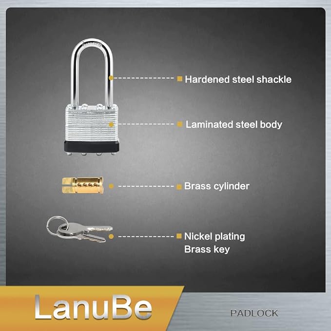 LanuBe Lock Laminated keyed Padlock, keyed Alike Locks, Long Shackle, Marked - Image 5