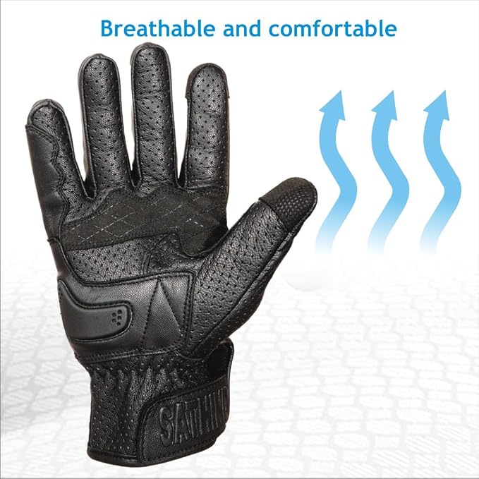 Leather Motorcycle Gloves for Men and Women | Touchscreen | Full Finger | - Image 2