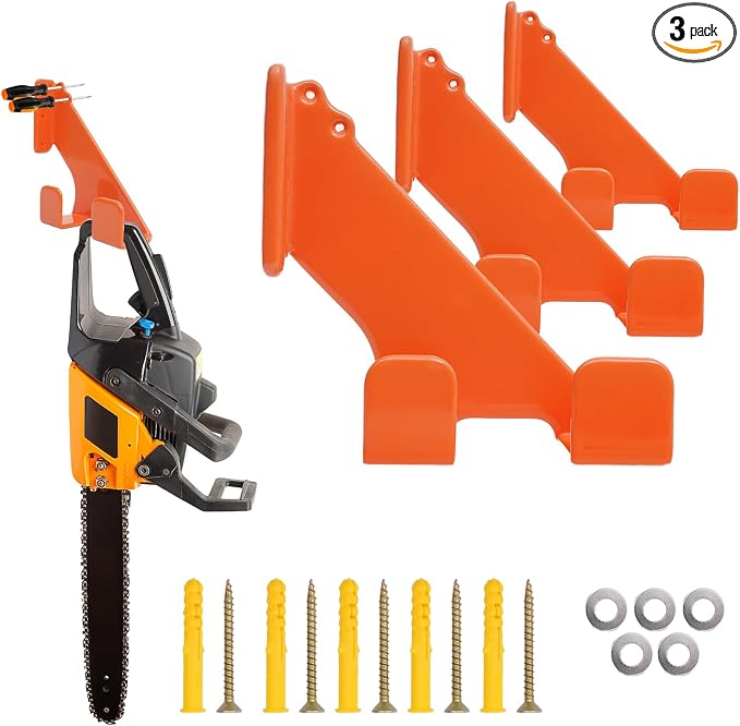 Chainsaw Holder, 3 Pack Wall Mounted Chainsaw Hanger, Scratch-Resistant Chain by Lifeisbetterinthegarden