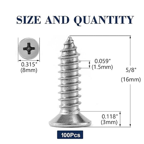 #8 x 5/8" Wood Screw 100Pcs 18-8 Stainless Steel Screws Flat Head Phillips Fast - Image 2