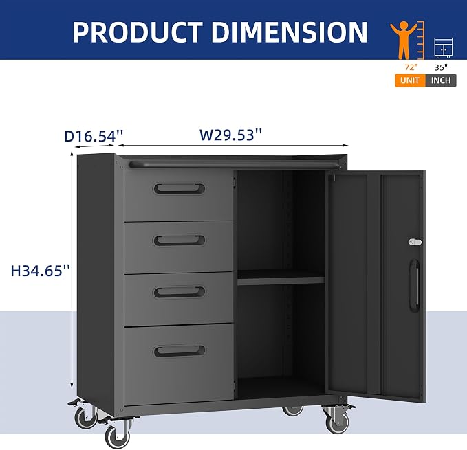 Metal Tool Cabinet, Garage Storage Cabinet System, Wall Cabinet & Locking - Image 4