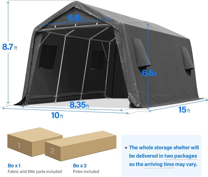 ADVANCE OUTDOOR 10X15 ft Garage Shelter Steel Metal Peak Roof Portable Storage - Image 5