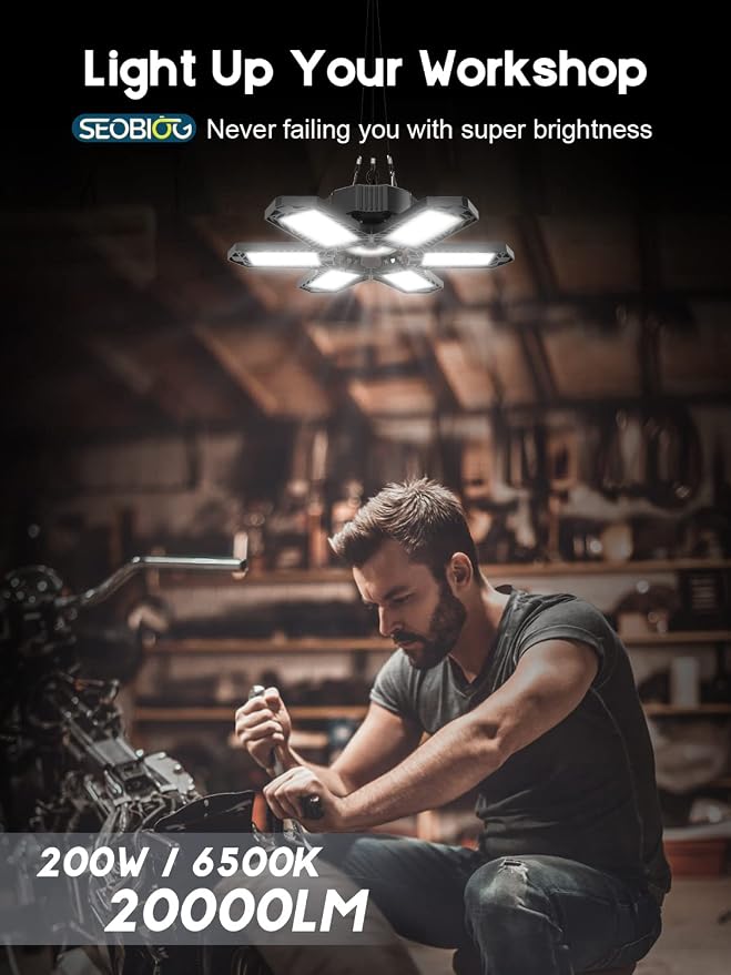SEOBIOG Plug in Garage Light, 200W 20000LM Linkable Shop Light - Image 2