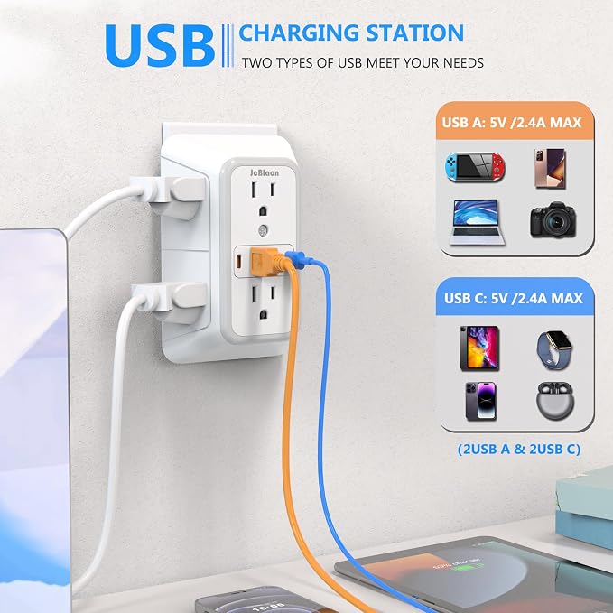 2 Pack Outlet Extender Surge Protector, 6 Outlet Splitter - Image 3