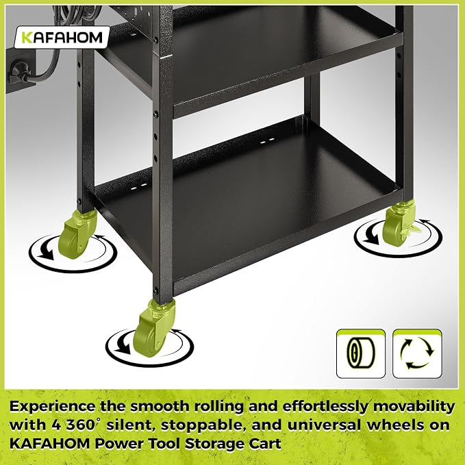 KAFAHOM Power Tool Cart with Charging Station, Rolling Cart with Drawer - Image 6