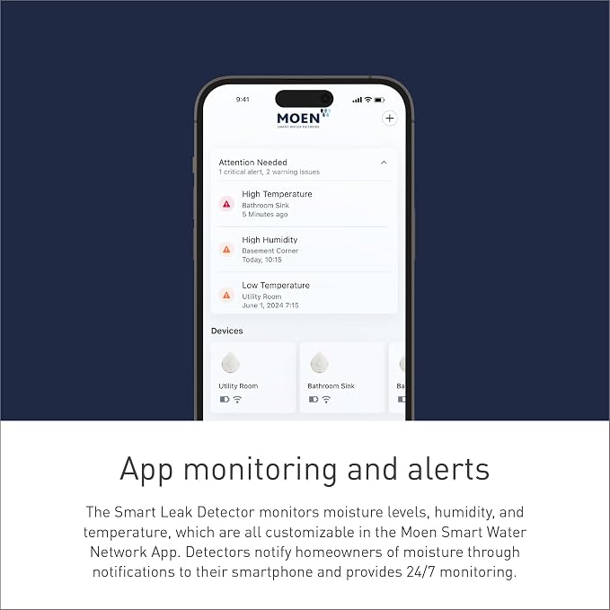 Moen Flo Smart Water Leak Detector, Drip or Flood Sensor Alarm - Image 2