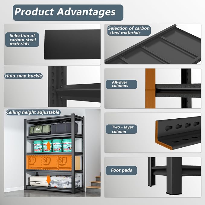 Metal Storage Rack Tier Height Free Adjustable Garage Tool Rack Load Capacity - Image 5