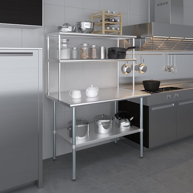 Amgood Stainless Steel Work Table Double Tier Overshelf | 30" x 48" Work Table - Image 6