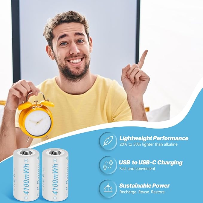 Rechargeable Lithium C Battery 8 Pack, Batteries c Size，Long Lasting1.5V C - Image 3