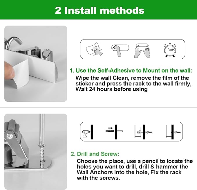 voze 5 Racks and 4 Hooks Mop and Broom Holder Wall Mount, Self Adhesive Heavy - Image 7