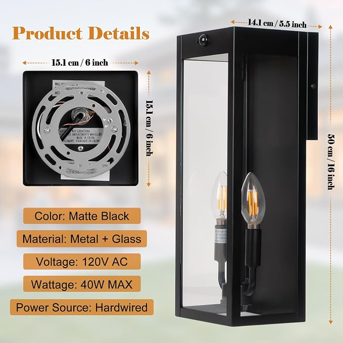 Black Motion Sensor Outdoor Lights 2-Light, 16” Modern Dusk to Dawn Sensor - Image 9