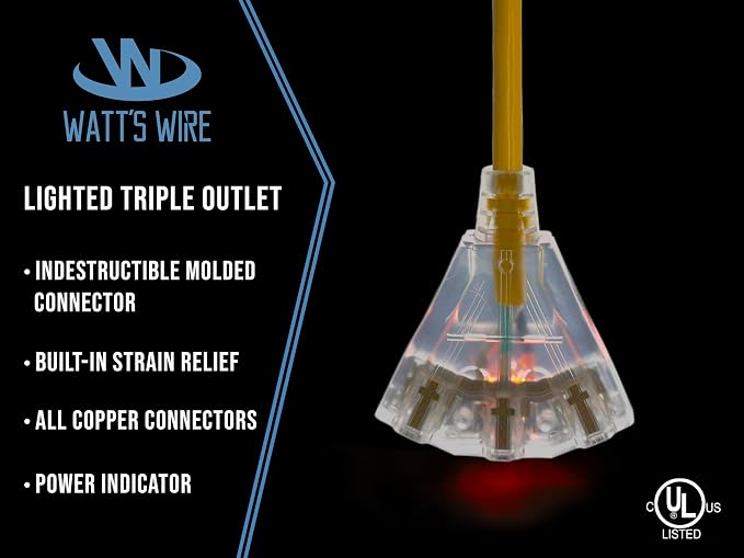 50 ft - 12 Gauge Heavy Duty Extension Cord - 3 Outlet Lighted SJTW - - Image 3