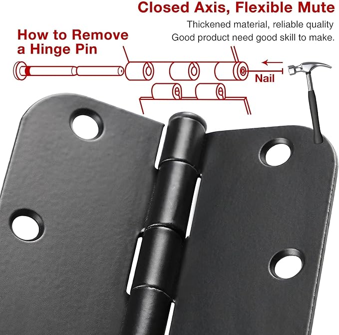Rounded Door Hinges 3-1/2" x 3.5 inch, 5/8 Radius, Matte Black 3 ½ Inch 42 Pack - Image 6