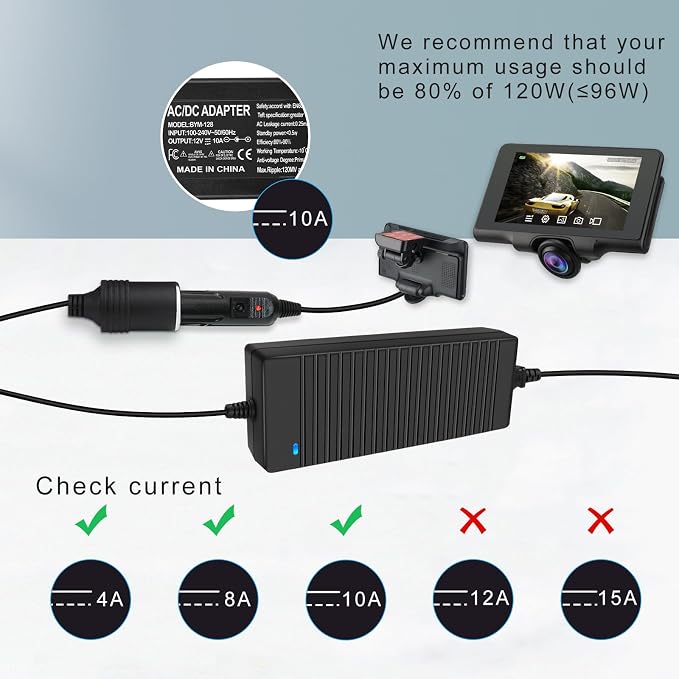 inShareplus 12V 120W AC to DC Converter, 110V to 12V 10A Car Cigarette Lighter - Image 5