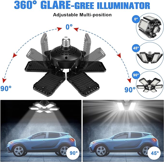 LED Garage Lights Bulb 2 Pack 180W 18000LM 6500K Led Shop Light - Image 2