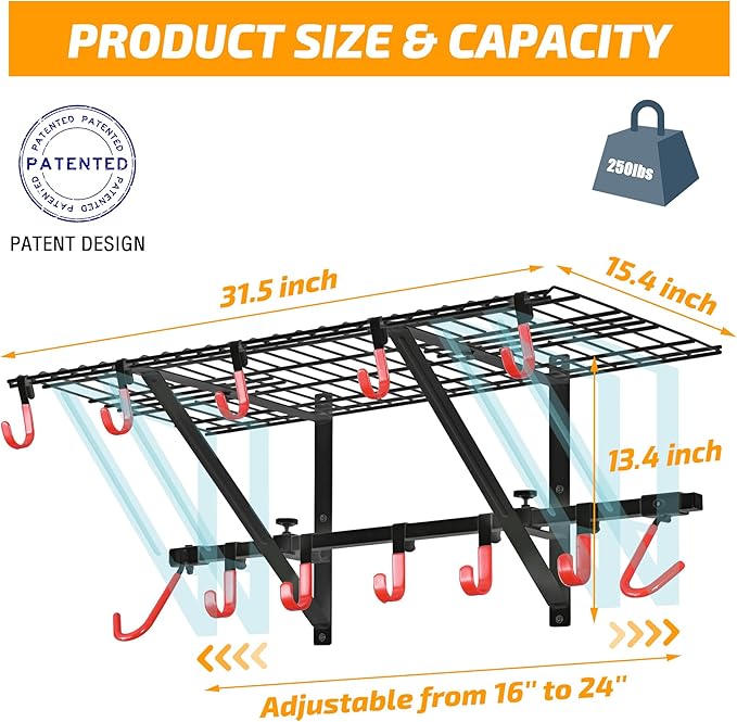 PLKOW Garage Wall Shelving 1 Pack Includes 2 Bike Hooks, Wall Shelves Garage - Image 6