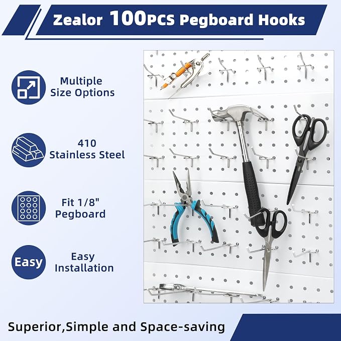 100 Pack Pegboard Hooks Heavy Duty 2 4 6 Inch Pegboard Hooks 1/8 Stainless - Image 6