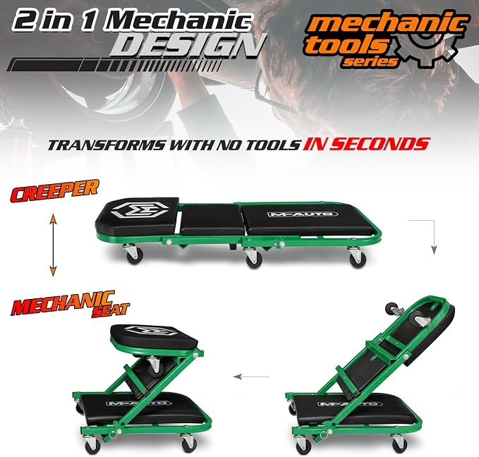 M-AUTO 40-Inch Folding Creeper Rolling Seat, All-in-One Adjustable Roller - Image 4
