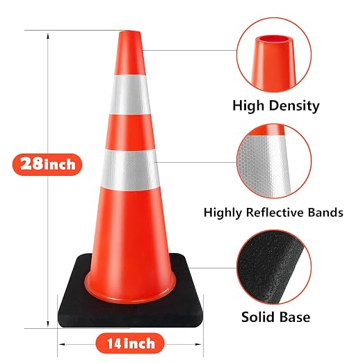 Traffic Cones 28 inch 6 Pack Heavy Duty Safety Cones Orange - Image 5