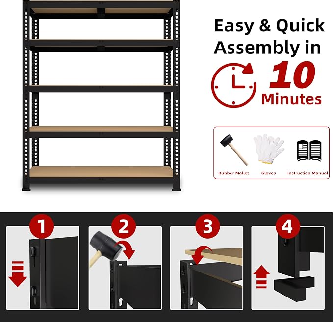 4 Packs 35.5" W x 16" D x 71" H Adjustable Garage Storage Shelves - Image 7