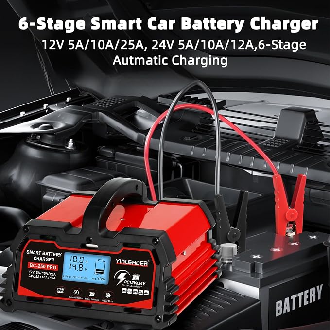 Battery Charger 25A, 12V/24V Lead Acid Smart Battery Charger, 12V LiFePO4 Car - Image 3
