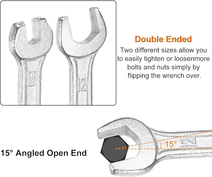 HARFINGTON 2pcs Double Open End Wrench 10mm x 14mm Metric 15 Degree Offset - Image 5