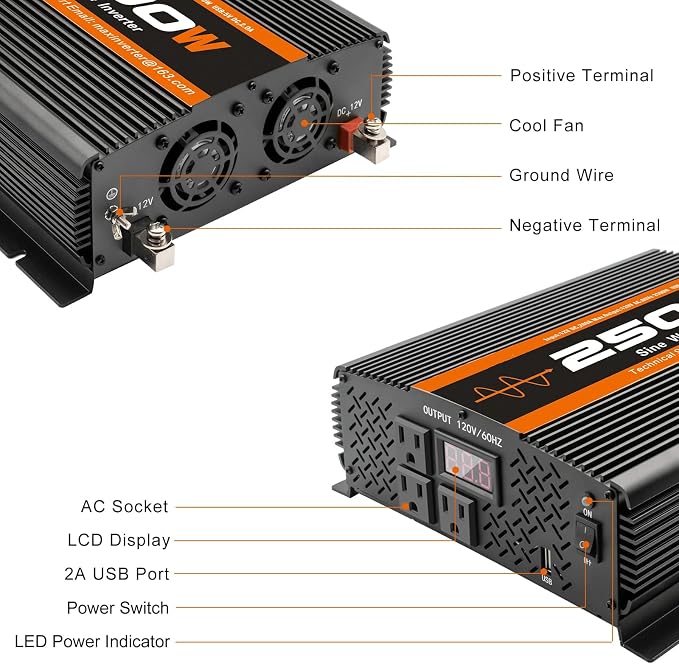 2500W Inverter Pure sine Wave RV Inverter Power Inverter 12V to 110 - Image 2