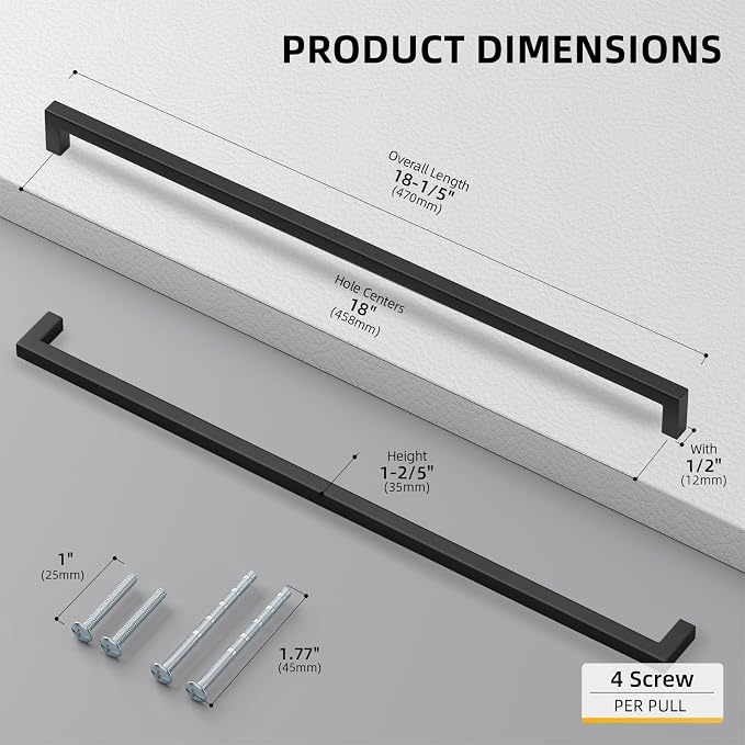 goldenwarm 10 Pack 18INCH Black Cabinet Pulls Kitchen Cabinet - Image 2