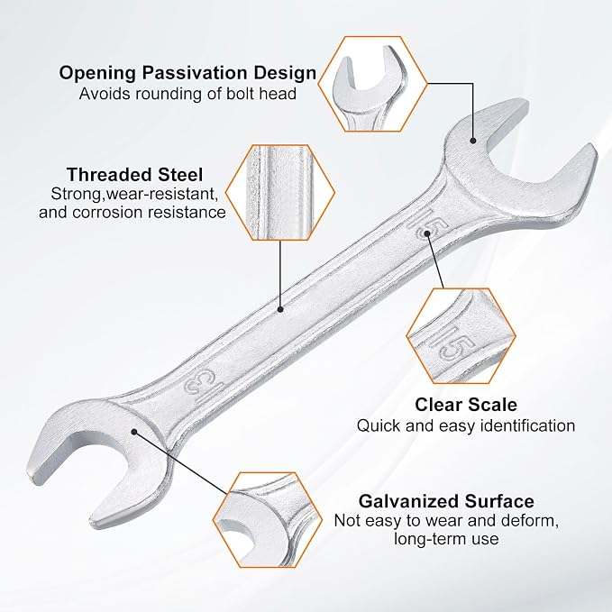 HARFINGTON 2pcs Double Open End Wrench 13mm x 15mm Metric 15 Degree Offset - Image 4