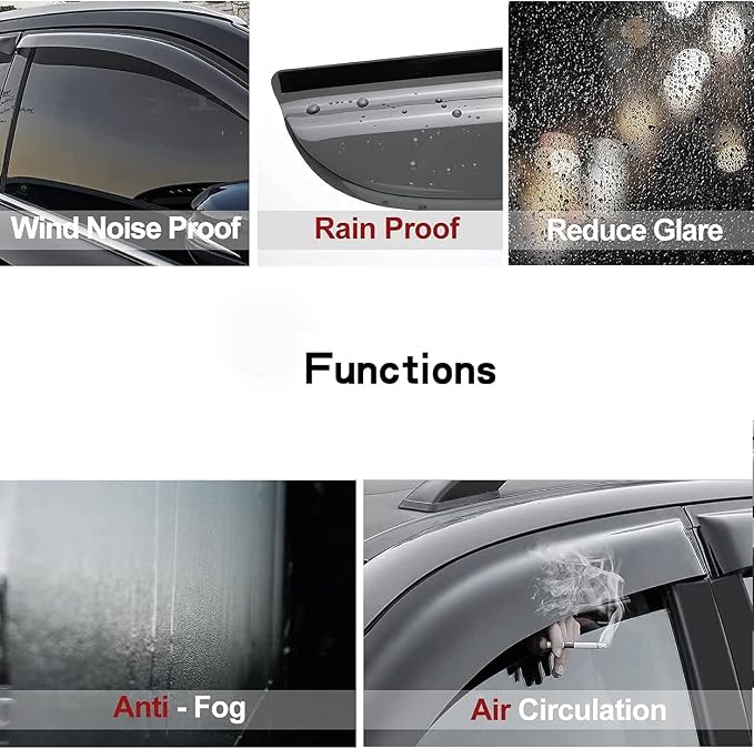 Side Window Deflector Visor Rain Guard, Outside Mount Tape-on Shatterproof Dark - Image 3