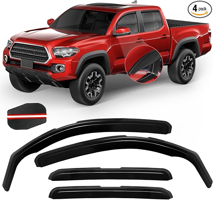 4PCS in Channel Rain Guards for Tacoma 2005-2015 Double Cab, Durable Side Wind by CHYKORLA