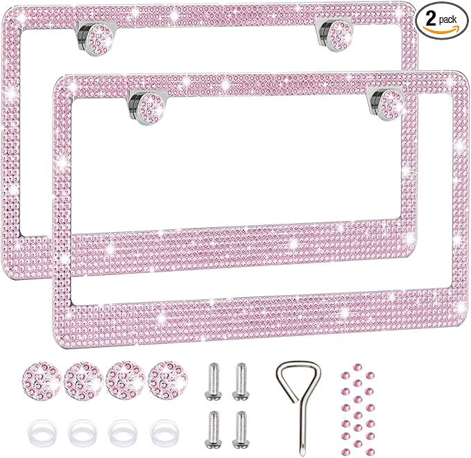2 Pack License Plate Frames for Women, Sparkly Rhinestone Diamond Car by Unknown