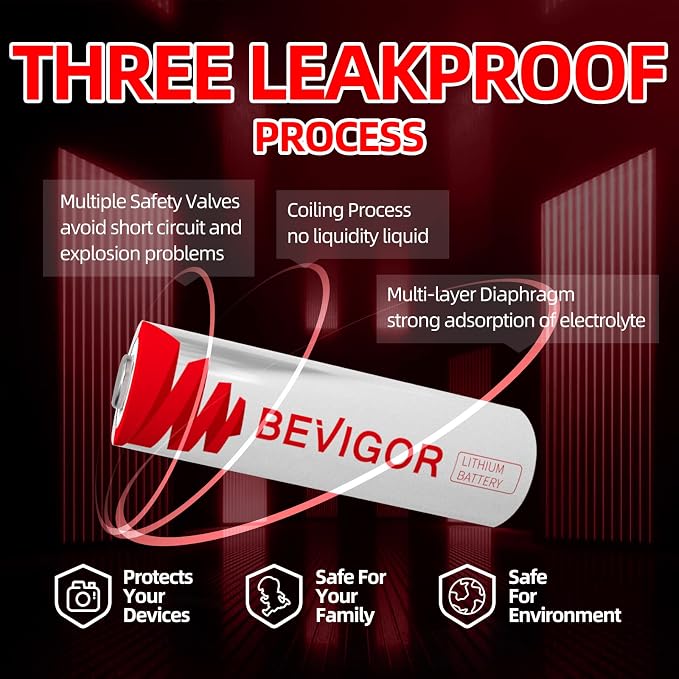 BEVIGOR Lithium Batteries AA Size, AA Battery 4 Pack, 3000mAh Double A Batteries - Image 5