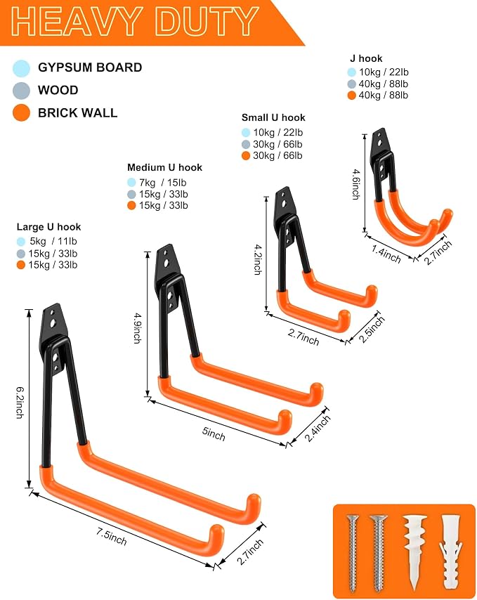QcoQce 10 Pack Garage Hooks Heavy Duty, Wall Mount Utility Hooks - Image 2