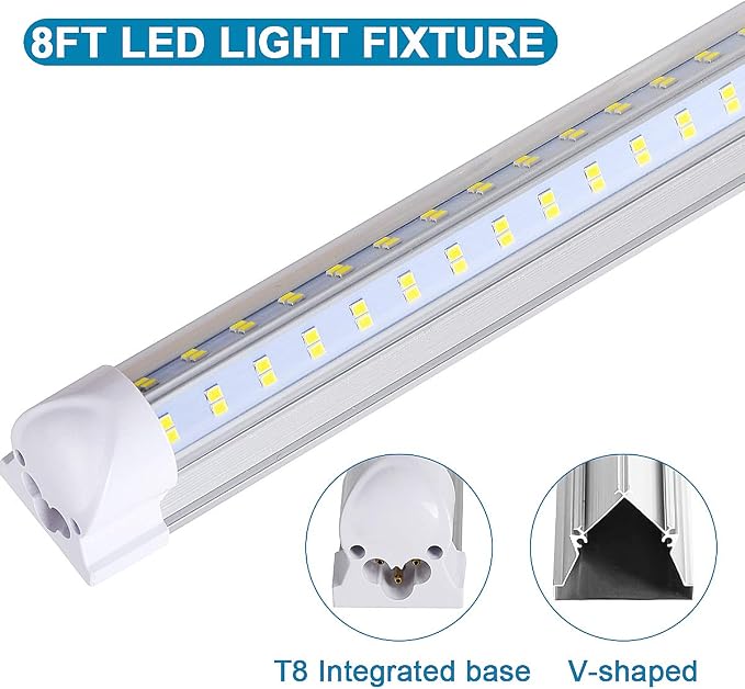 10 Pack, Led Shop Lights, 8FT Led Shop Light, 144W 5000K 19500LM Clear White - Image 3