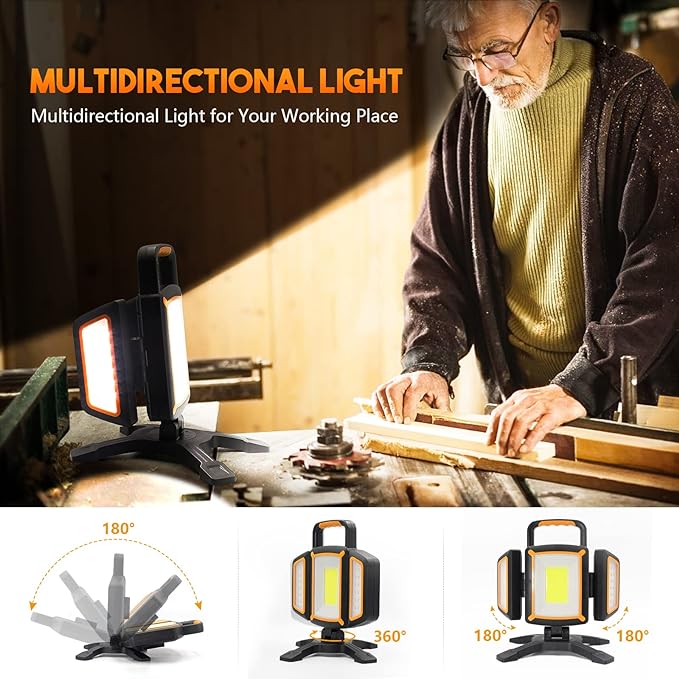 30W Rechargeable Work Light, 3000 Lumen Magnetic Work Light Battery Powered - Image 2