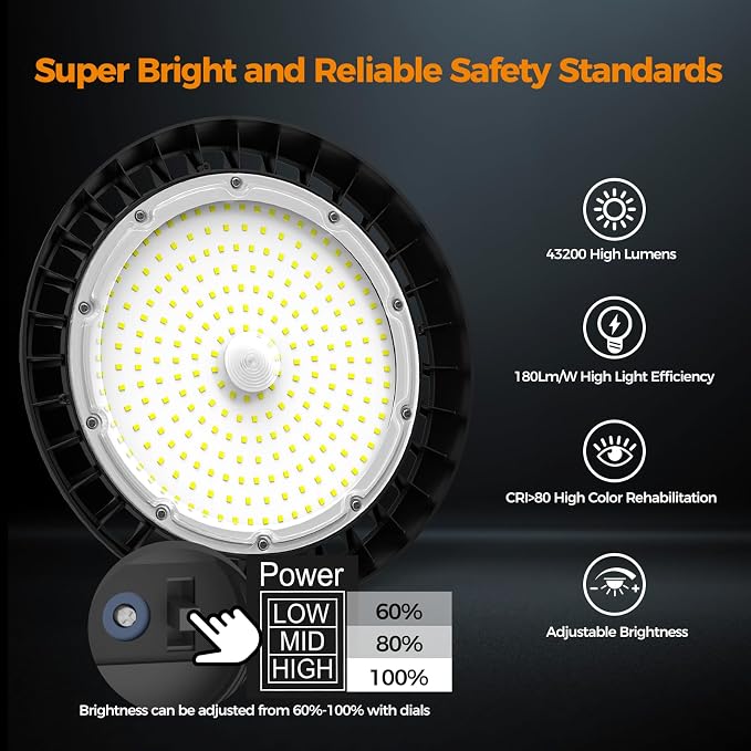 High Bay Lights LED UFO Light 240W LED Shop Lights 6000K IP65 Commercial Bay - Image 2
