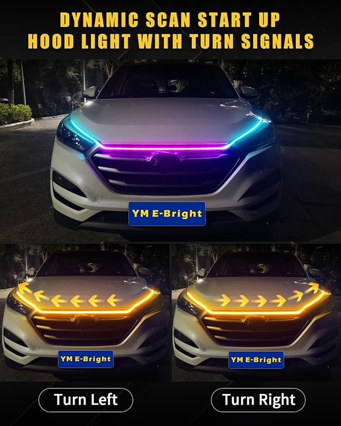 RGB Hood Light Strip with Sequential Turn Signal Indicator Function Waterproof - Image 2