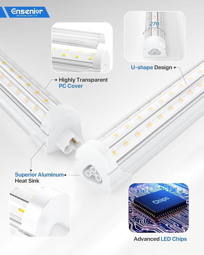 Ensenior 6 Pack 8 FT Led Shop Lights, 6000K Clear White, 10000LM Super Bright - Image 4