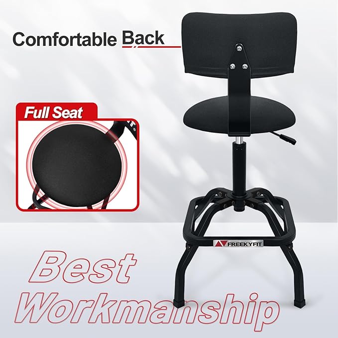 Shop Stool with Backrest, Mechanic Garage Stool - Image 6