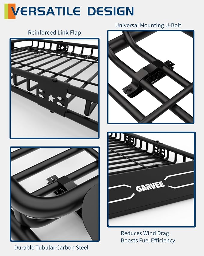 64" x 39" Universal Roof Rack Carrier Basket, 200 Lbs Capacity Car Cargo Rack - Image 2