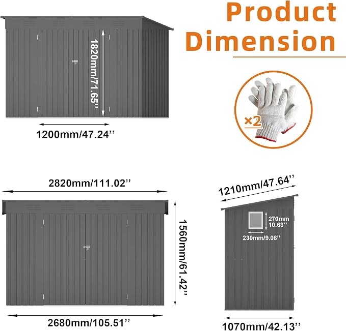 4x9 FT Lean to Shed with Window, Metal Sheds & Outdoor Storage with 6 Vents and - Image 2