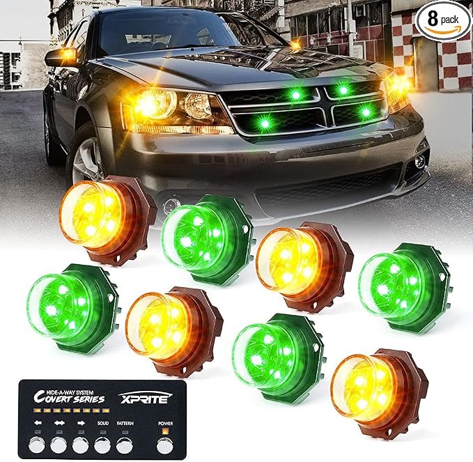 Xprite Amber Green LED Hideaway Strobe Lights Kit 20 Flashing Patterns by XPRITE