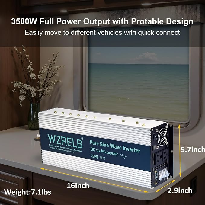 WZRELB 3500W Pure Sine Wave Inverter, Car Power Inverter 72V DC to 110V 120V AC - Image 8