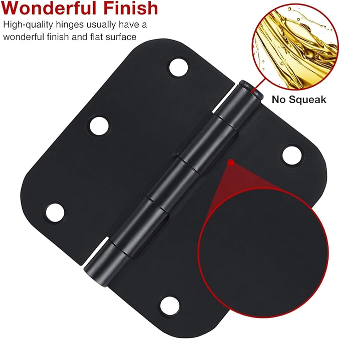 TDCHINGES 30 Pack Rounded Matte Black Door Hinges 3.5 Inch 5/8" Radius Interior - Image 2