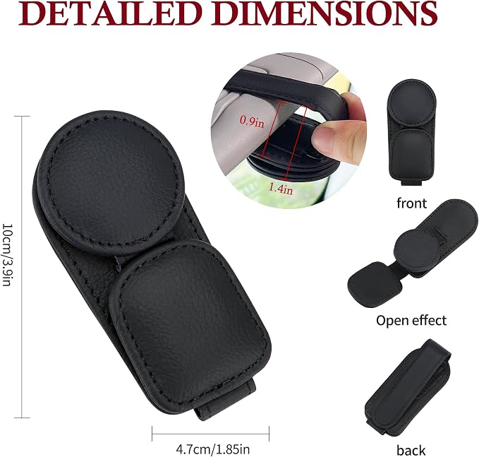 KIWEN 2 Pack Sunglasses Holder for Car Visor, Magnetic Leather Sunglass - Image 6