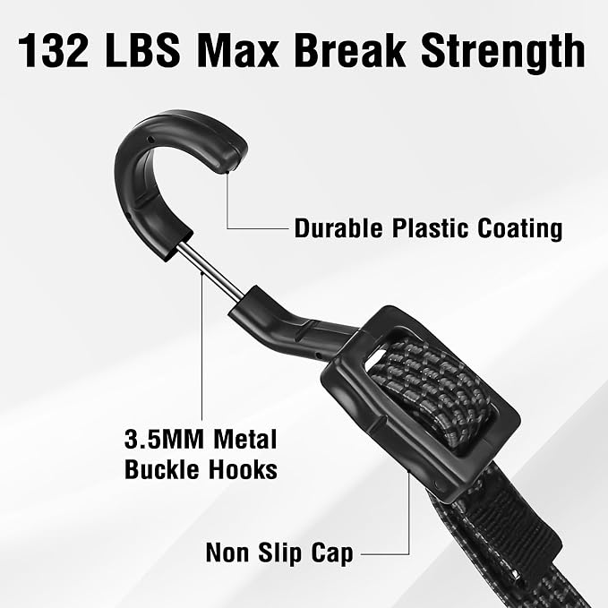 Bungee Cords with Hooks Heavy Duty, Flat Adjustable Bungee Cords with Hooks 80 - Image 4